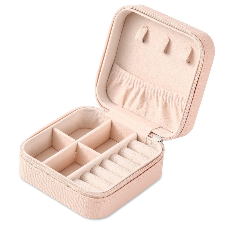 Portable Travel Mini Jewelry Box Leather Jewellery Ring Organizer Case Storage Gift Box Girls Women (Pink).