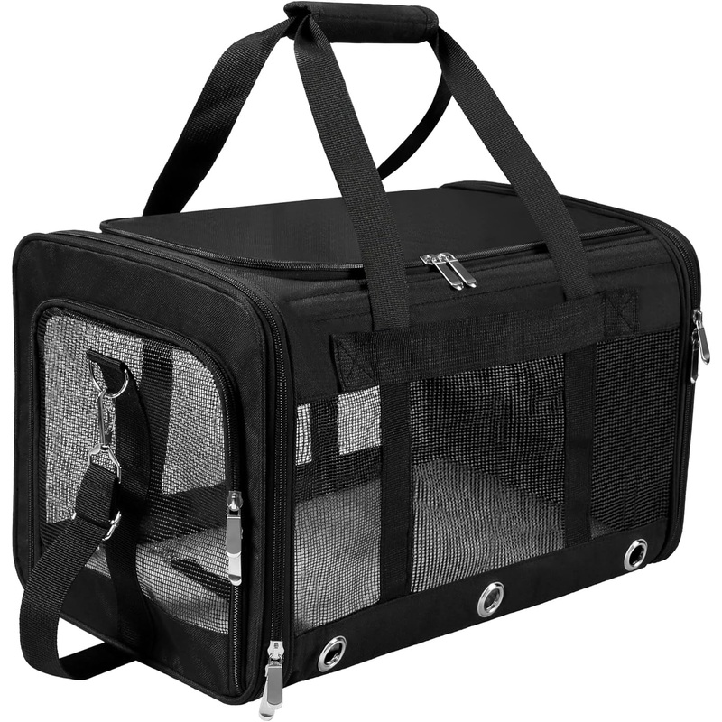 Soft Sided Cat/Dog Carrier,Collapsible Pets Travel Carriers for Pet/Puppy with Shoulder Strap & Removable Mat,Mesh Top Load Small Dogs/Cats Carry Bag up to 17 Lbs TSA Airline ApprovedBlack,M