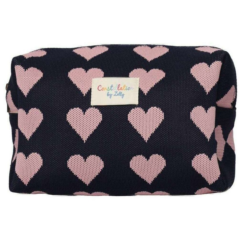 Zelly Hearts Woven Wash Bag - Navy/Pink