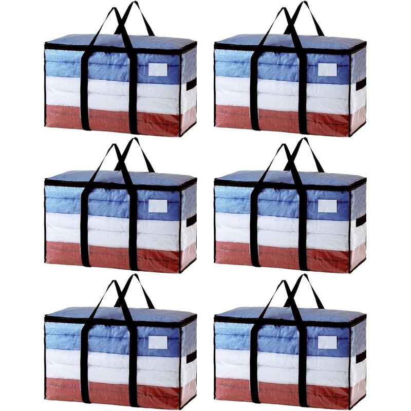 100L Heavy Duty Moving Bags with U-Shaped Handles and Visible Windows, Supports 130lbs, 6-Pack