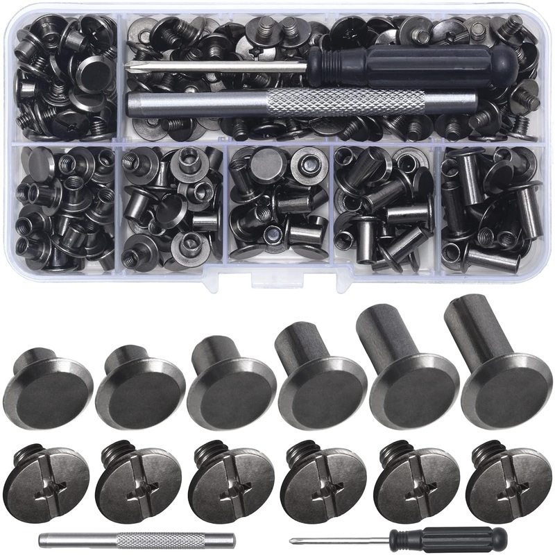 110pc Chicago Binding Screw Rivet Set with 2 Pcs Install Tools, Gunmetal Black, M5*4,5,6,8,10,12