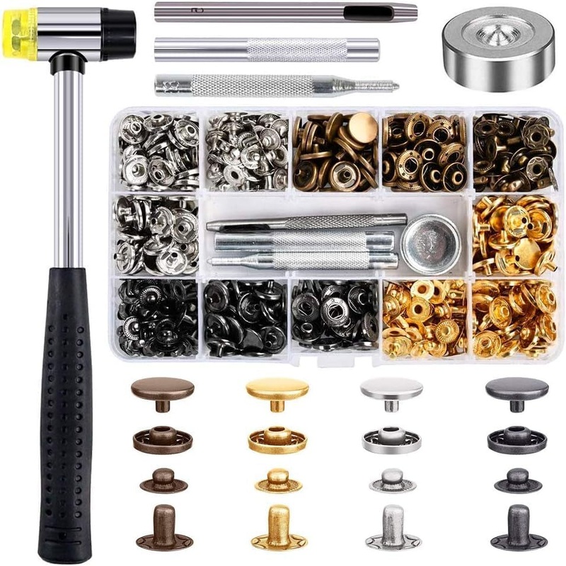 120pc Snap Kit with 4 Setter Tools, Hammer & 4 Color 12mm Snaps for Leather, Clothing, Crafts