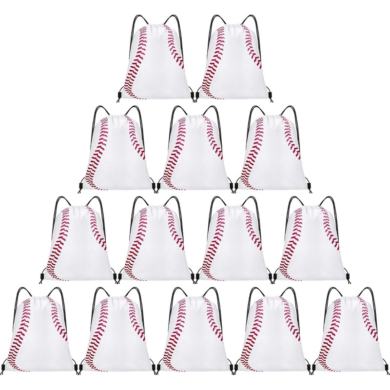 14 Pcs Drawstring Bags Softball Baseball Basketball Football Goodie Favor Bags Cinch Bag Sackpack for Sports Teams (Baseball)