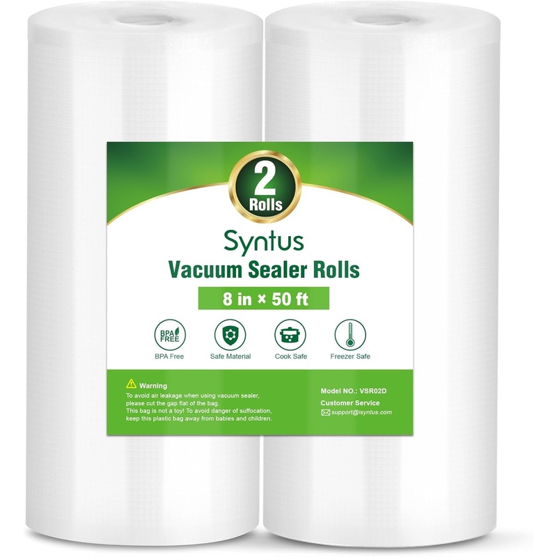 2-Pack Food Vacuum Sealer Rolls, 8" x 50', BPA Free for Sous Vide & Food Storage
