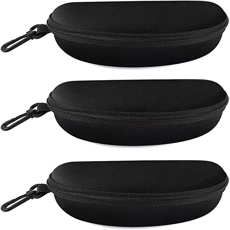 3 Pack Zipper Shell Eyeglasses and Sunglasses Case with Plastic Carabiner Hook