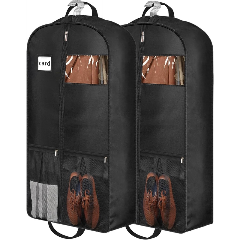 43" Heavy Duty Travel Garment Bags with Clear Window, Shoe Pockets and Dual Handles, 2 Pack