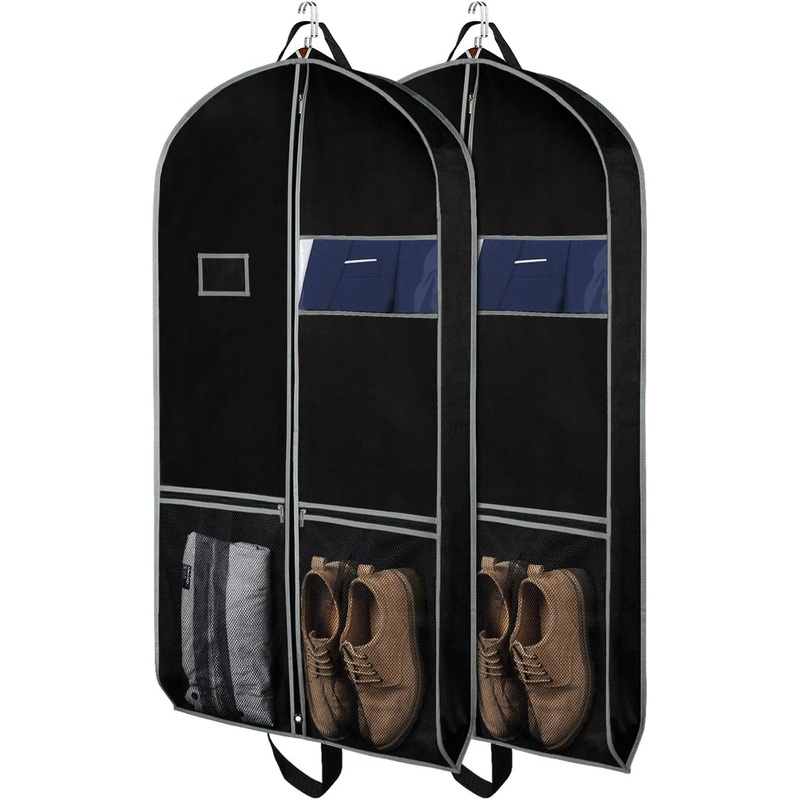 43 inches Travel Garment Bags with Clear Window, Accessories Pockets and Handles, 2-Pack