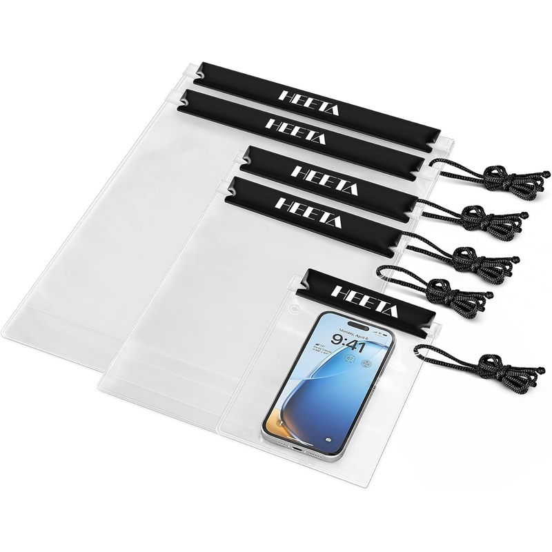 5 Pack PVC Clear Waterproof Dry Bag with Lanyard, 3 sizes