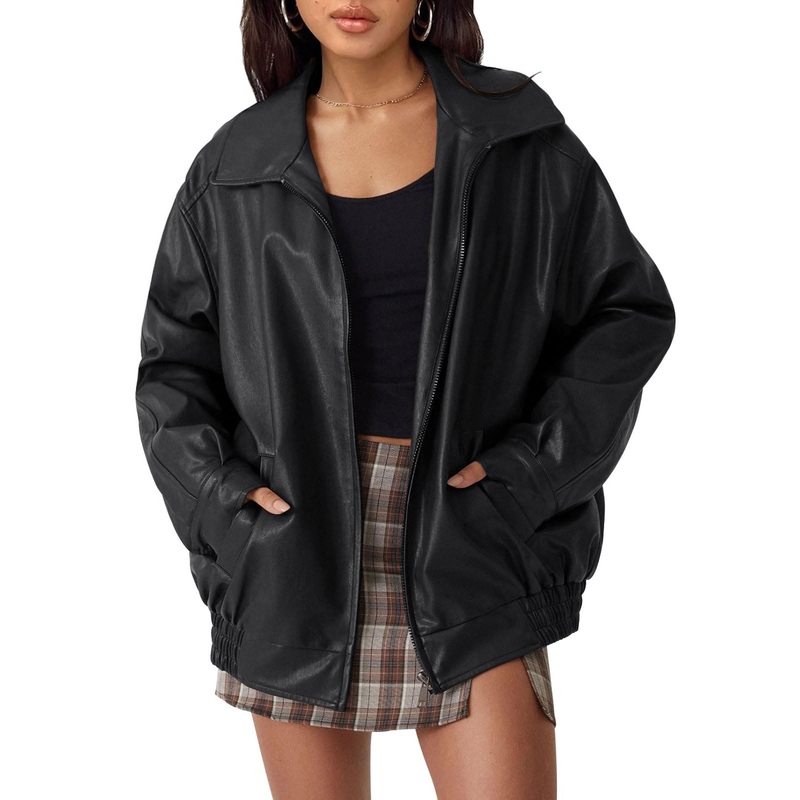 AUTOMET Oversized Leather Jackets for Women, Faux Suede Motorcycle Coats