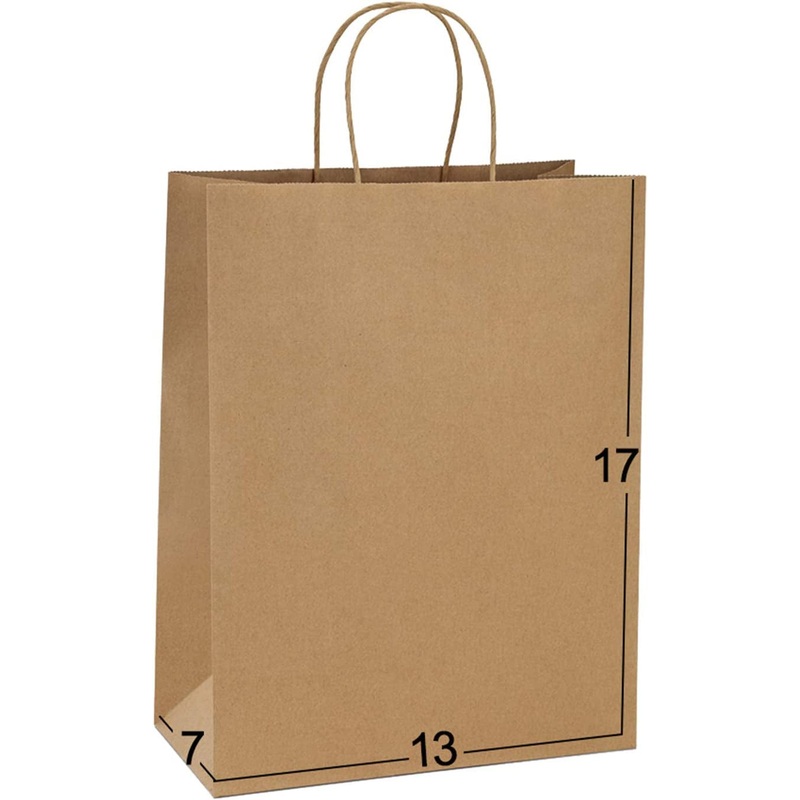 Bagdream Paper Bags 13X7X17 50Pcs Gift Bags, Party Bags, Shopping Bags, Retail Bags, Merchandise Bags, Recycled Brown Kraft Paper Bags with Handles Bulk