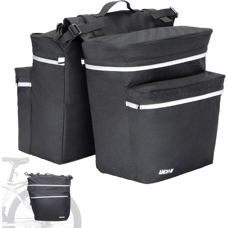 Bike Panniers, 34L Upgraded Water Resistant Saddle Bags for Bicycle Rear Racks, Bike Accessories for Mountain, Road & Electric Bikes, Bike Bag for Commuting Black