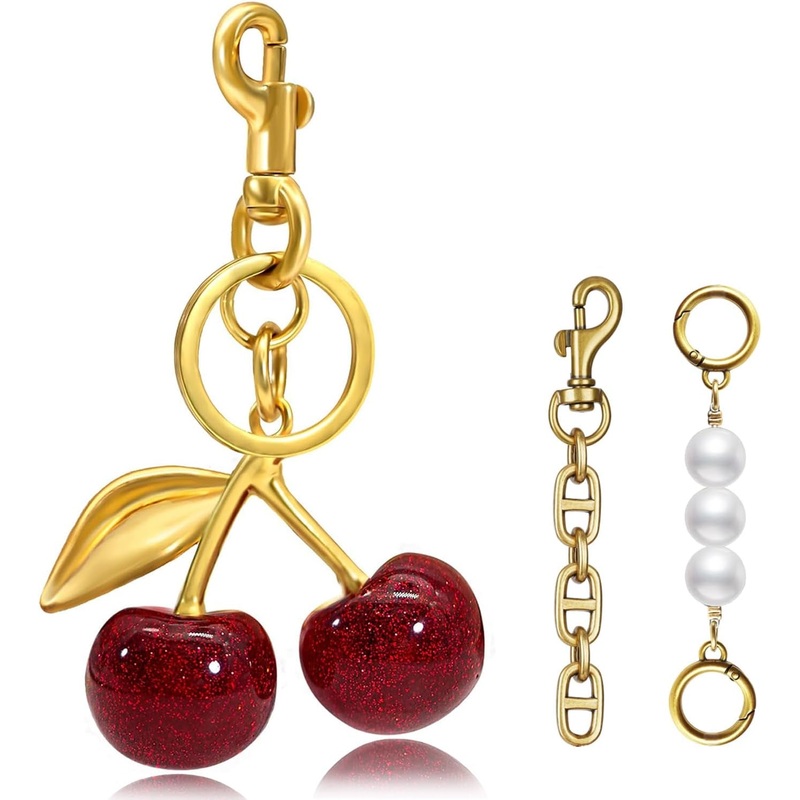 Cherry Bag Charm Set for Women with Cherry Charm & 2 Bag Strap Extension Chain