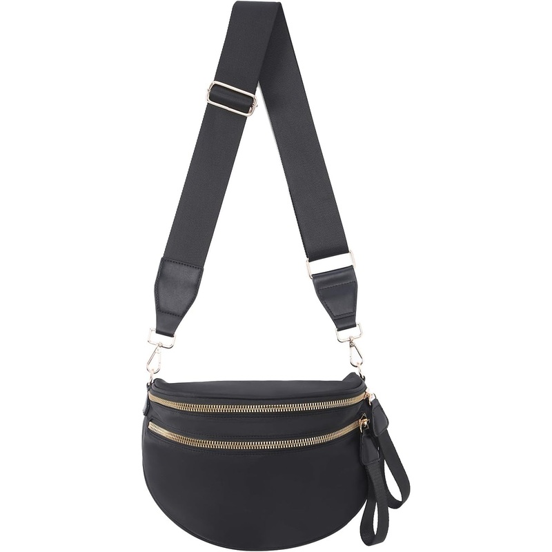 Crossbody Bags Bum Bag for Women Large Sling Bag Purse with Adjustable StrapBlack