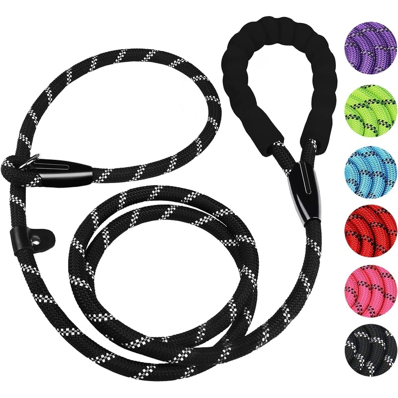 Dog Leash, 6 FT Heavy Duty Dog Leashes, Durable Premium Quality Strong Rope Slip Leash with Comfortable Padded Handle and Highly Reflective Threads for Small Medium and Large Dogs, (Black)