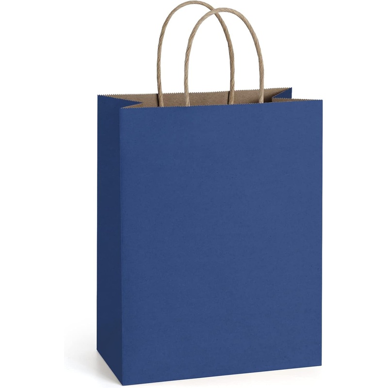 Eco-friendly Kraft Paper Gift Bags with Handles (25Pcs,Medium Navy Blue)