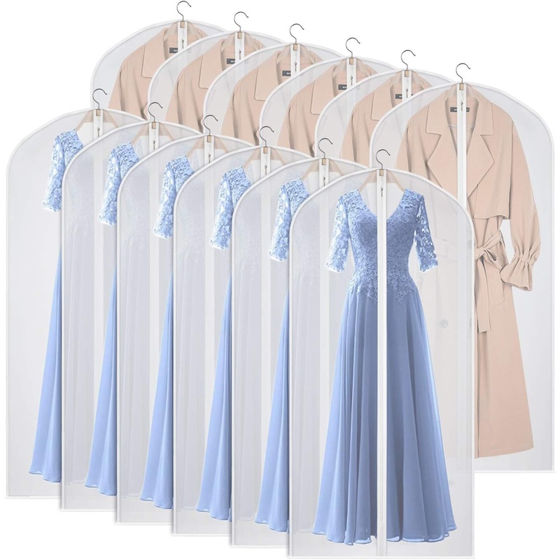 Kntiwiwo 60'' Garment Bags Dress Bag for Storage (Set of 12) Dust-Proof Suit Protector Cover Bag with Zipper for Long Dresses, Suit, Coat Closet Clothes Storage