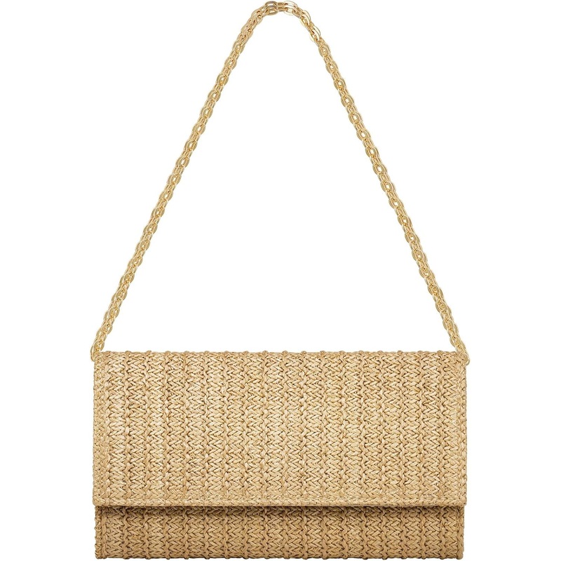 Kseymeir Straw Clutch Purse Shoulder Crossbody Bag Envelope Purse Raffia Handbag for Summer Beach Travel Trendy