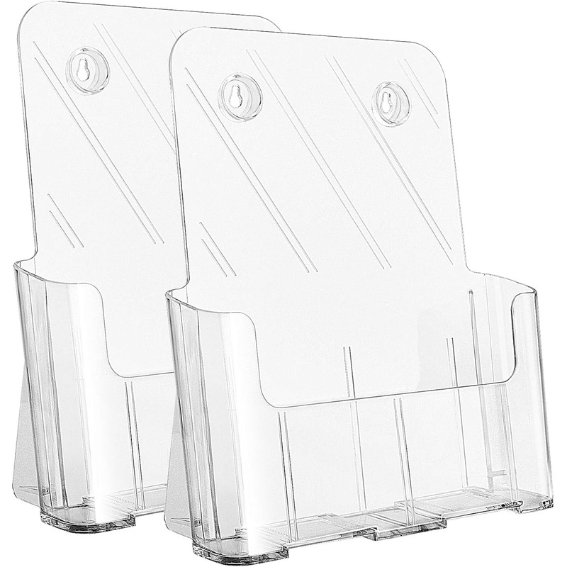 KTRIO Acrylic Brochure Holder 8.5 X 11 Inch, Plastic Clear Literature Holders Rack Card Display Trifold Brochures Stand, Stands for Flyer, Pamphlet, Magazine, Booklet, Desk & Wall Mount, 2 Pack