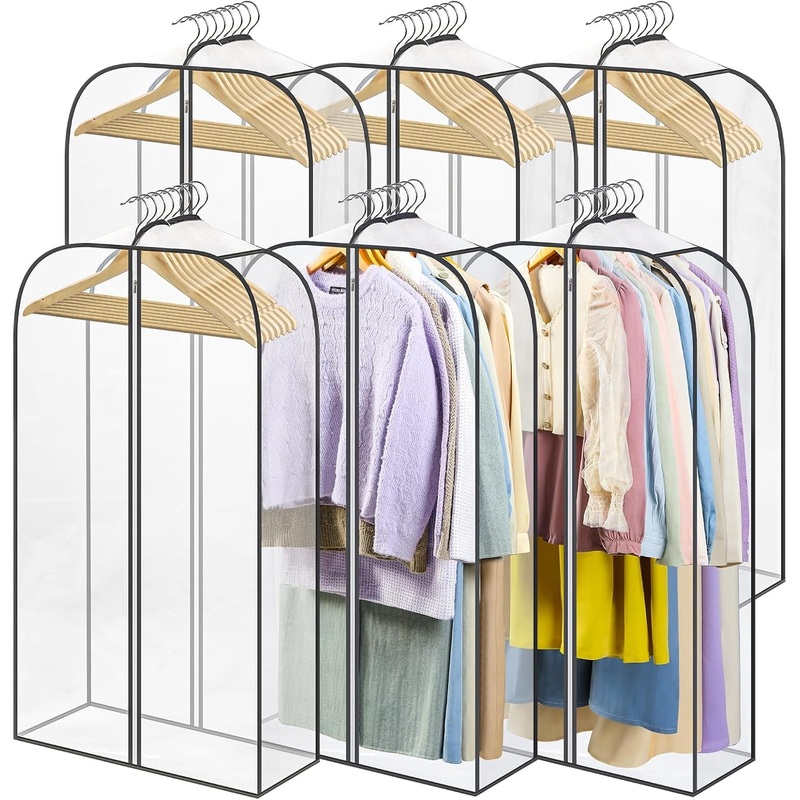 LANDNEOO 6 Pack Clear Garment Bags for Hanging Clothes with Zippers on Double Sides - 10'' Gusseted Clothes Storage for Coat, Dress, and Fur in Closet - 40'' Long Suit Bags