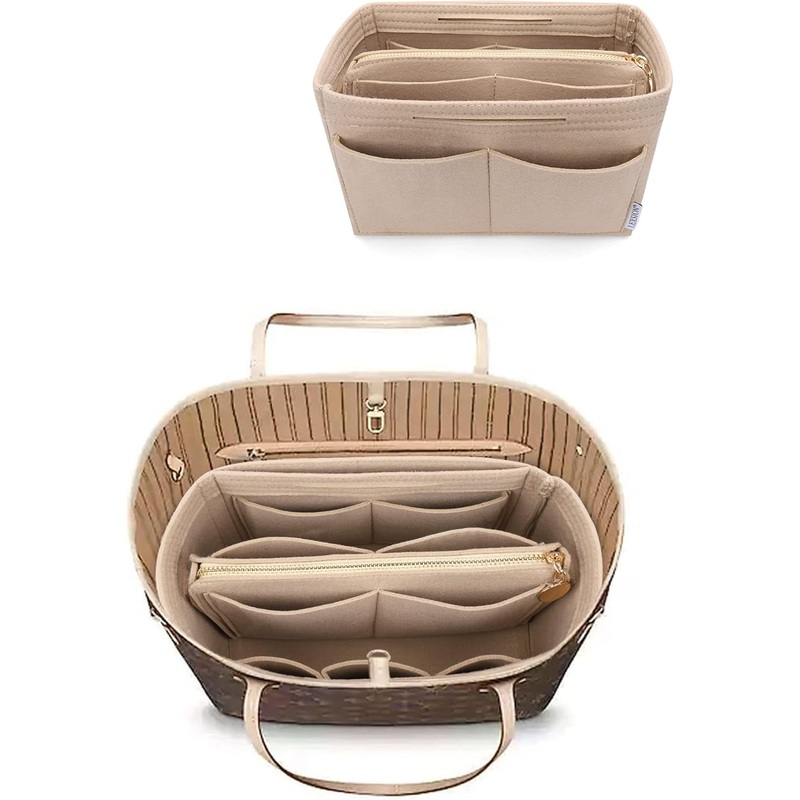 LEXSION Felt Purse Bag Organizer Insert with Zipper Bag Tote Shaper Fit Speedy Neverful PM MM