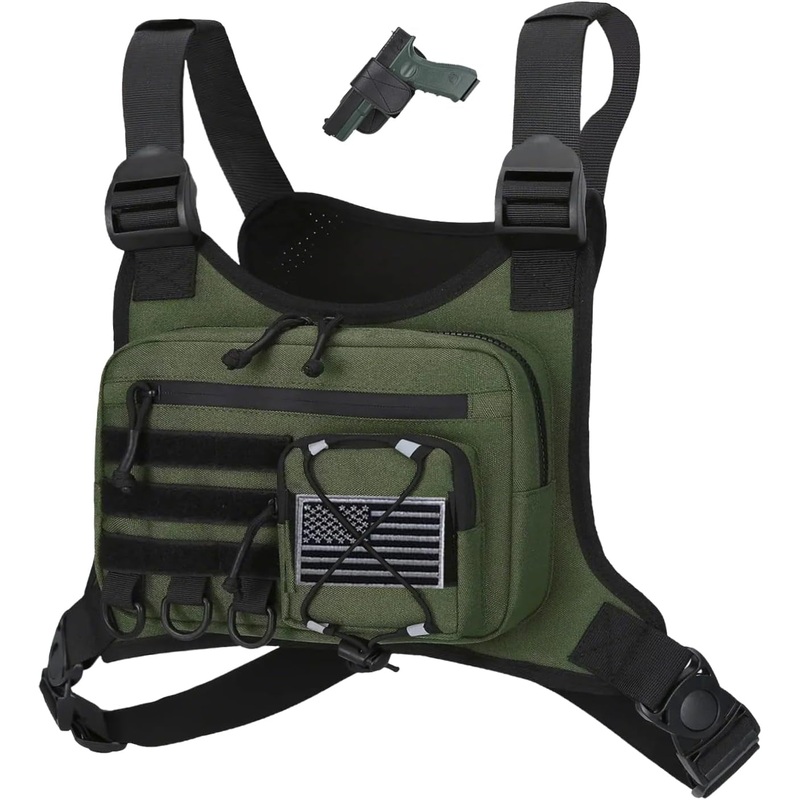 Outdoor Sports Chest Bag for Men, Chest Vest Holster Fits Most Pistols, EDC Travel Chest Pack for Running, Hiking