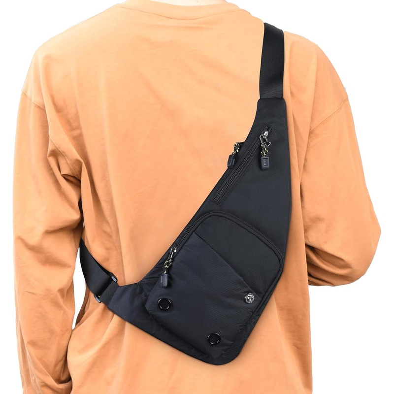 Peicees Waterproof Sling Bag Crossbody Bag for Men Slim Chest Backpack Man Purse Small Shoulder Bag for Travel Hiking