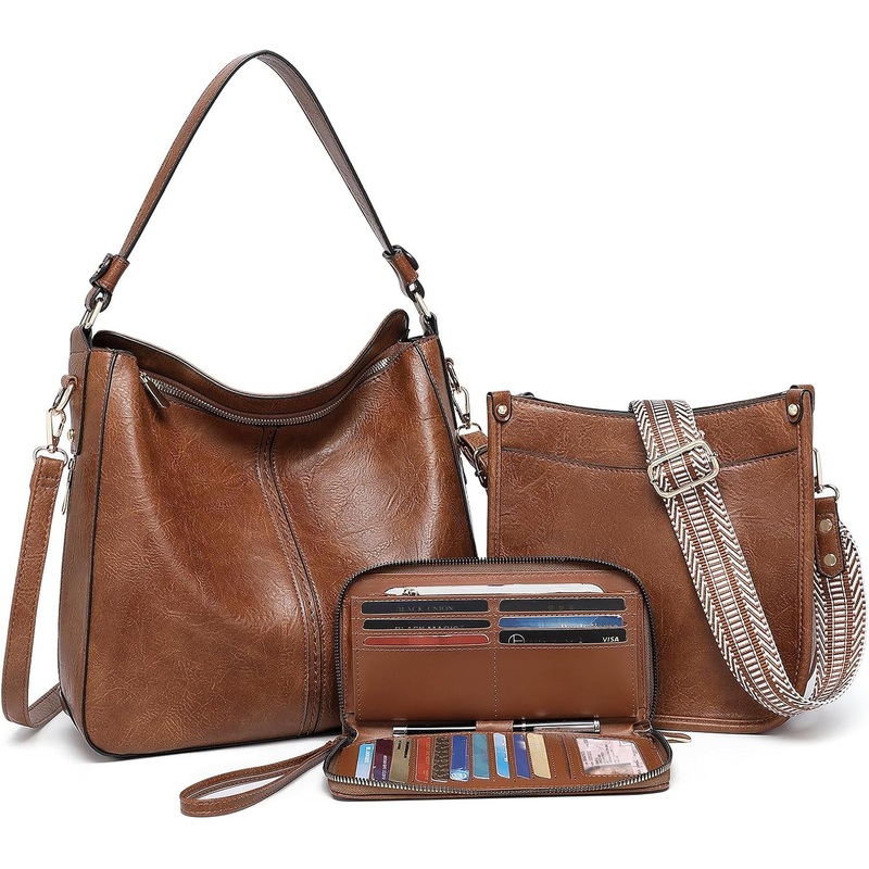 Purses for Women 3PCS, Crossbody Bags Set Large Leather Purse Shoulder Handbags with Wallet Adjustable Straps for Ladies Tote