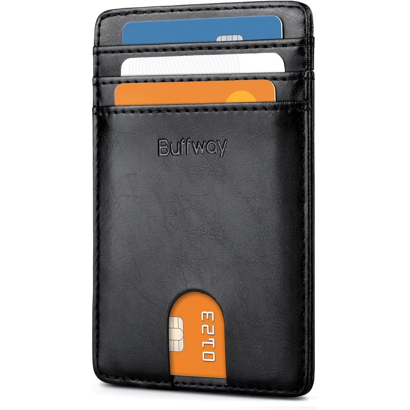 Slim Front Pocket Wallet Minimalist Leather Card Holder - Seattle Black