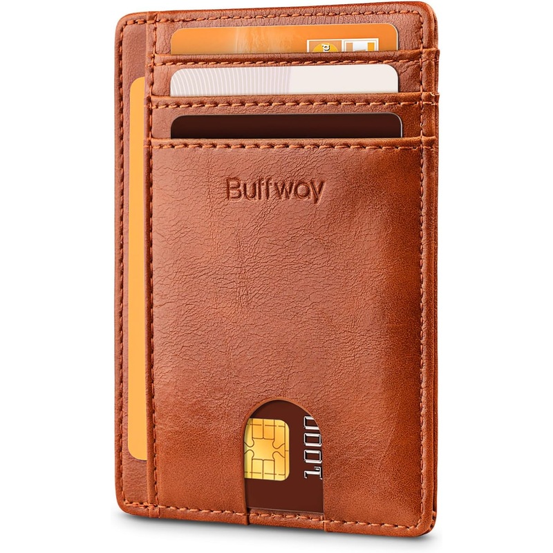 Slim Front Pocket Wallets Minimalist Leather Card Holder - Alaska Brown