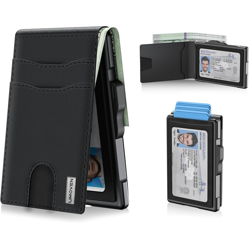 Slim Pop Up Card Holder for Men Aluminum Wallet with ID Window