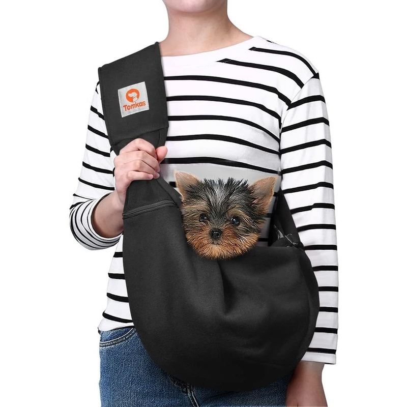 Small Dog Sling Carrier with Adjustable Strap & Zip Pocket - Suitable for Puppies