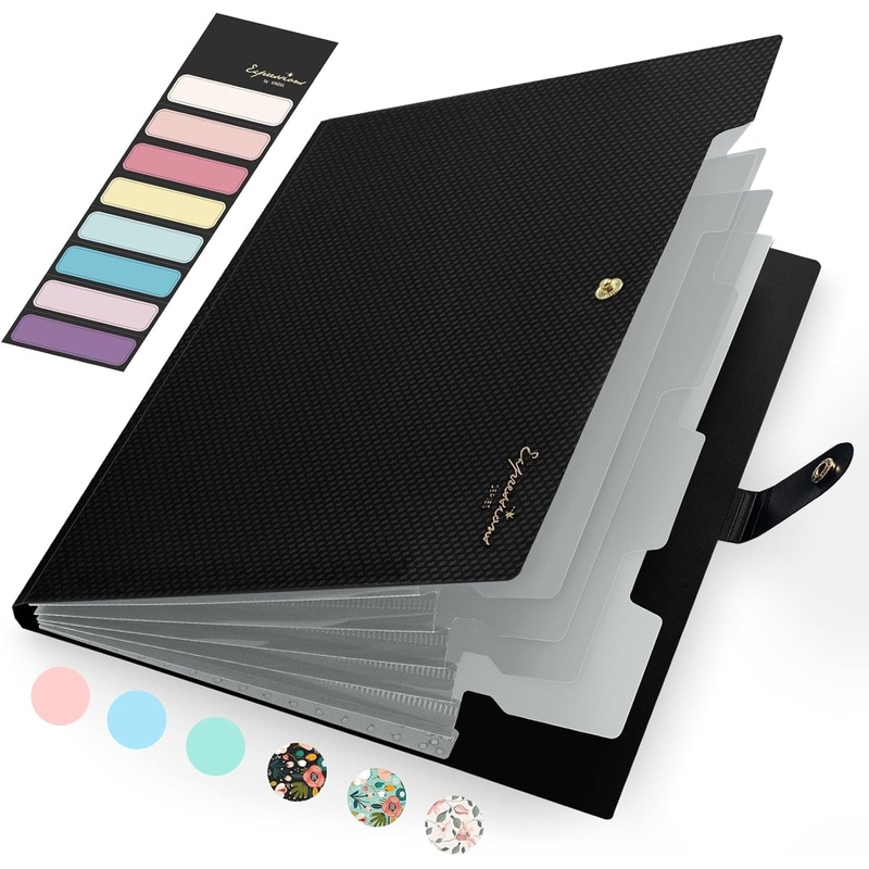 Sooez Expanding File Folder, Letter Size Accordion File Organizer, 5 Pocket Folders for Documents, Portable Filling Products for School Office Supplies, Black
