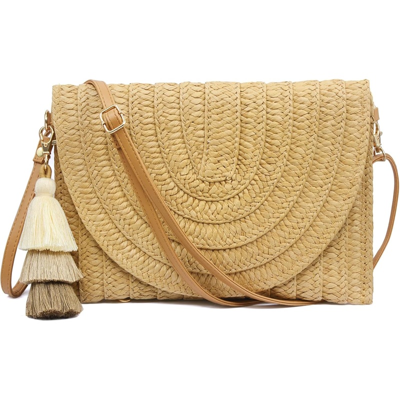 Straw Envelope Clutch Purse for Women, Summer Shoulder Crossbody Bag Handbags