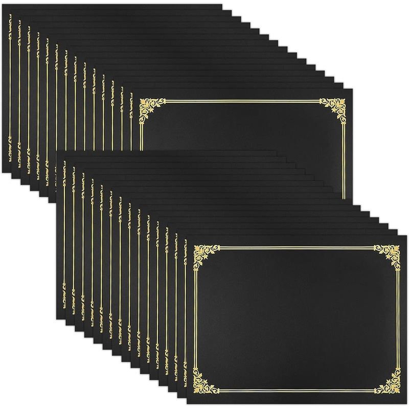 SUNEE Certificate Holders(Black, 30 Packs), Diploma Covers Gold Foil Border, for Letter Size 8.5X11 Certificates, Cardstock, Document Papers