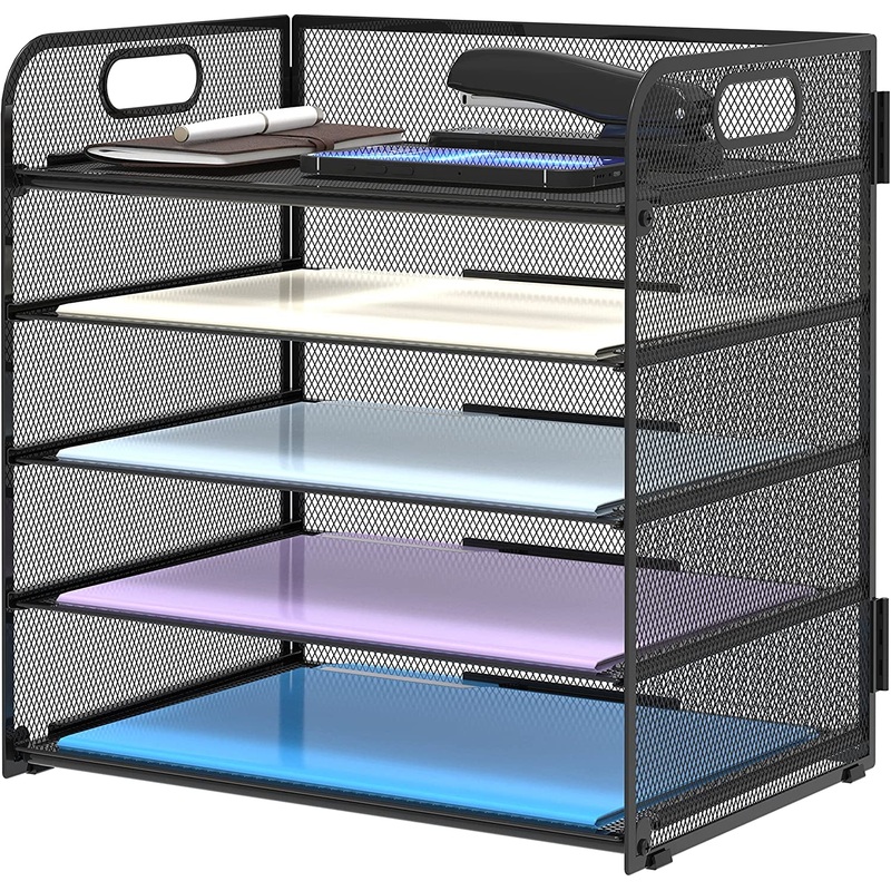 Supeasy 5 Trays Paper Organizer Letter Tray with Handle-Mesh Desk File Organizer, Paper Sorter Desk Organizer for Office, Home or School