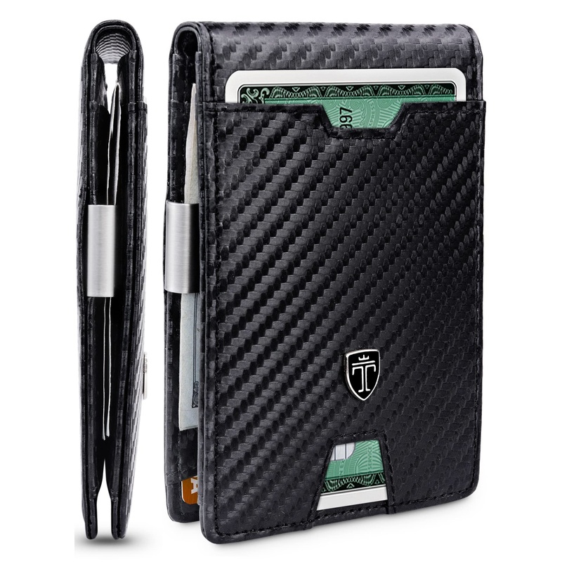 TRAVANDO Mens Bifold Wallet with Money Clip - Carbon