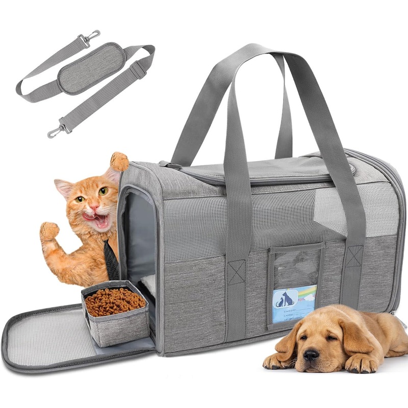 TSA Approved Pet Carrier with 4 Breathable Windows Fleece Pad and Adjustable Straps for Pet Up to 15 lbs