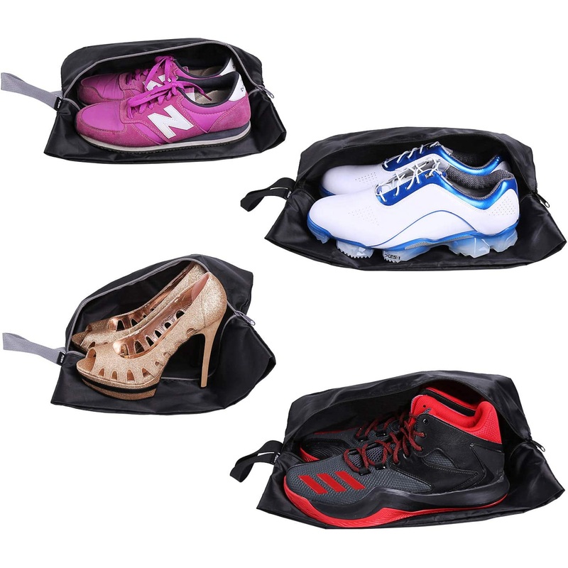 Waterproof Nylon Travel Shoe Bags with Zipper 2 Sizes, 4-Pack Black