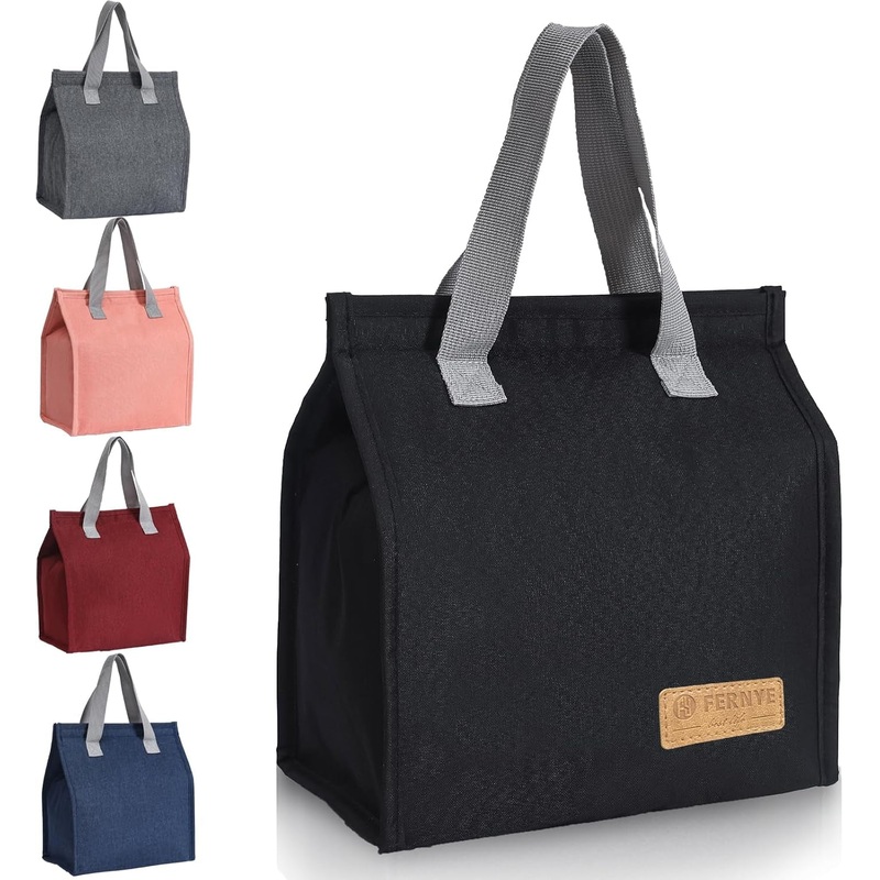 Waterproof Thermal Lunch Bag, Double Handle Cooler Lunch Tote, Light Black