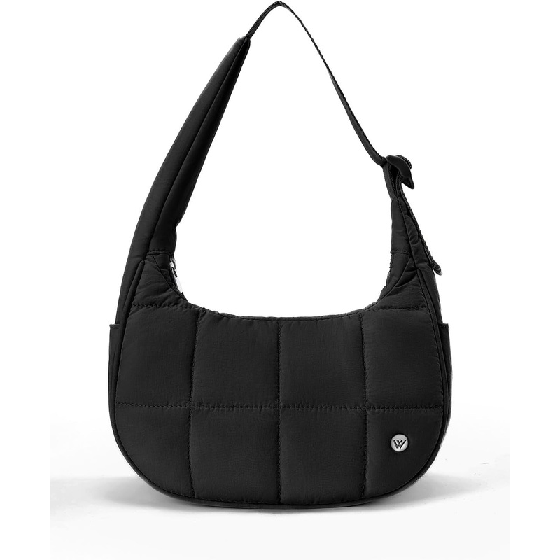 WESTBRONCO Small Puffer Crescent Shoulder Bag for Women, Nylon Quilted Shoulder Purses, Puffy Handbags with Adjustable Strap
