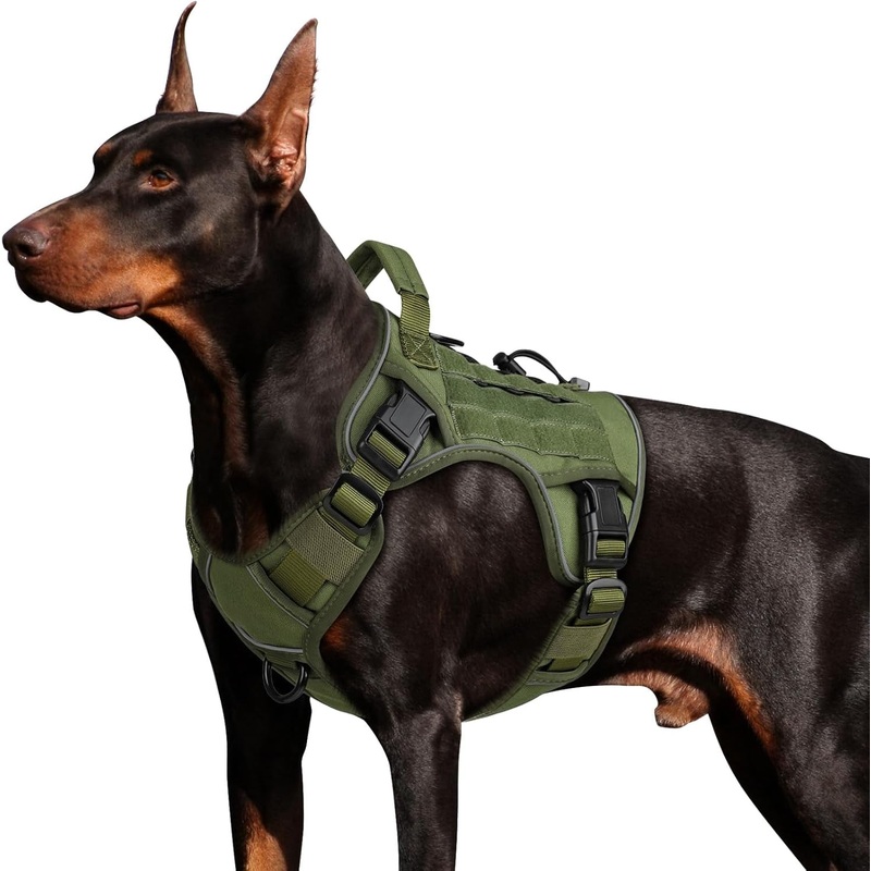WINGOIN Tactical Dog Harness for Large Dogs, Heavy Duty No Pull Dog Harness with Handle, Adjustable Reflective Military K9 German Shepherd Big Pet Vest for Training, Walking, Green (XL)