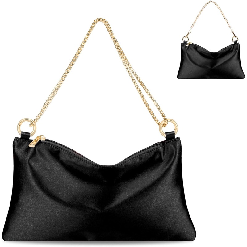 Women Satin Evening Handbag Wedding Prom Clutch Purse Formal Cocktail Party Clutches Shoulder Bag with 2 Bag Chains
