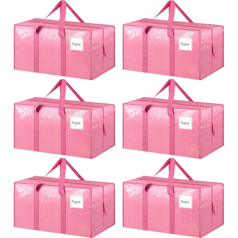 23-Gallon Heavy Duty Moving Bags with Strong Zipper & Handles, 6 Pack Pink