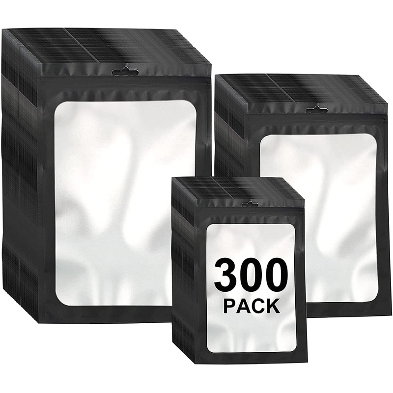 300 Pack 3 Sizes Resealable Food Storage Smell Proof Bags with Front Window & Strong Zipper Seal