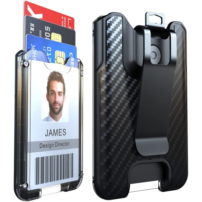 4-Cards Badge Holder, Heavy-Duty ID Card Holder with Money Clip, Black