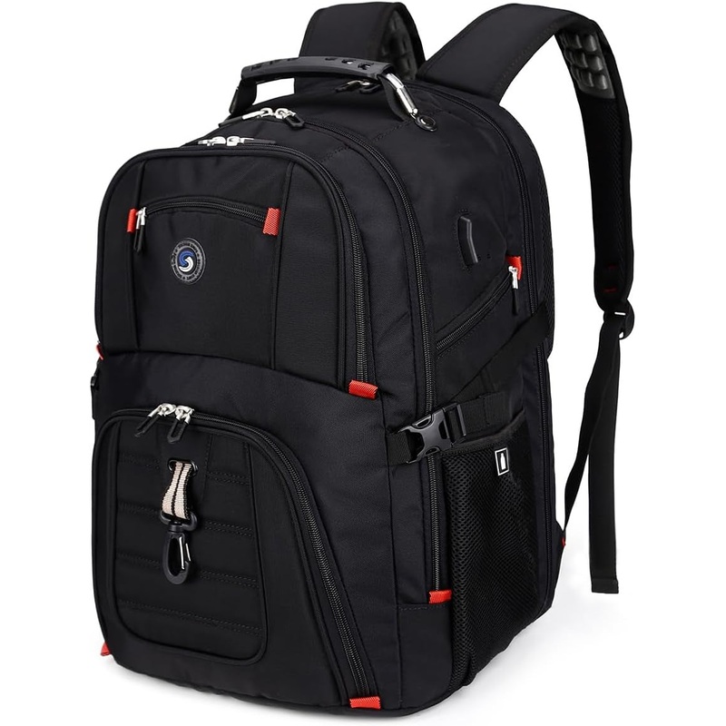 50L Travel Business Laptop Backpack with USB Port and Password Lock, Black