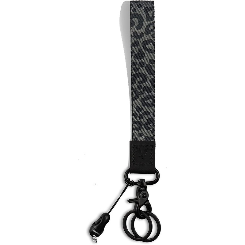 Cute Wrist Lanyard for Keys Wallet Id Holder Cell Phone, Black Leopard