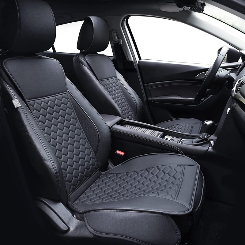 Elantrip 2PCs Front Car Seat Covers Leather Waterproof Seat Protector Universal fit for Most Cars SUVs and Trucks Black