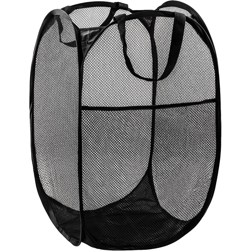 Foldable Mesh Pop Up Laundry Basket with Side Pocket & Handles,70L Black