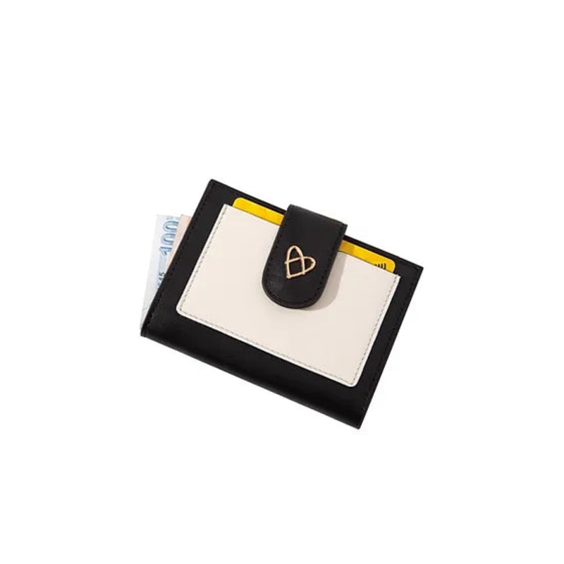 Patent of Heart Leather Rose Snap Wallet - Black/White
